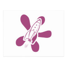 Retro Splat Rocket White Pink Postcard