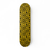 Retro Squares - Amber on Black Custom Skate Board
