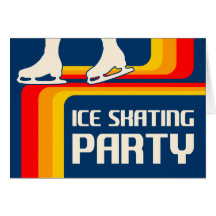 retro stripes ice skating party invitation card