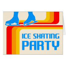 retro stripes ice skating party invitation greeting cards