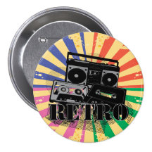 Retro style boom box and cassettes pinback buttons