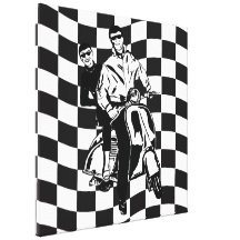 Retro style check scooter boy and girl canvas print