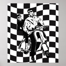 Retro style check scooter boy and girl posters
