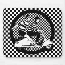 Retro style check scooter couple mousepad