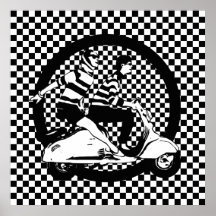 Retro style check scooter couple print