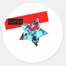 Retro Superstar In Day-Glo Round Stickers