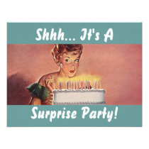 Retro Surprise Party Gal Birthday Cake Invitations invitations
