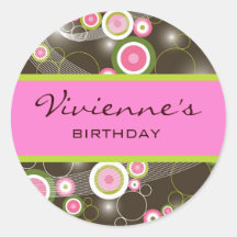 Retro Sweet Pink Circles Glow Gift Label Sticker