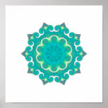 Retro Teal Kaleidoscope Abstract Print