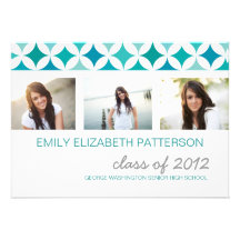Retro Teal Photo Collage Graduation Invitation