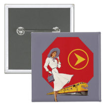Retro Train Travel Pinback Button