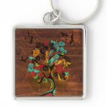 Retro Tree On Wood Keychain