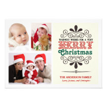 Retro Type Christmas Tri-Photo Flat Card Custom Announcement