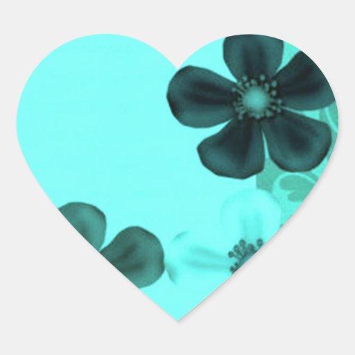Retro Vintage Flowers Teal Heart Sticker Zazzle