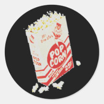 Retro Vintage Movie Theatre Popcorn Round Stickers