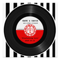 Retro Vinyl Record Double Happiness Wedding invitations