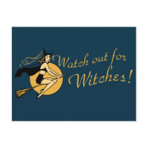 Retro Watch out for Witches Postcard