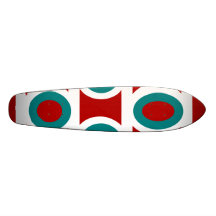 Retro white teal circles on burgundy skate deck