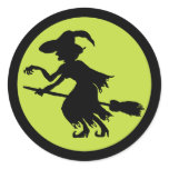 Retro Witch on Broom Silhouette stickers