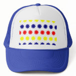 Retro yellow, red, blue asterisks trucker hat