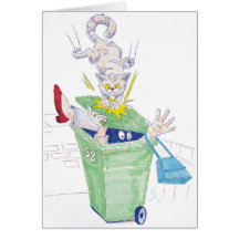 Revenge of the wheelie bin cat! card