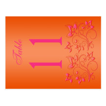 Reversible Pink and Orange Floral Table Number Post Card