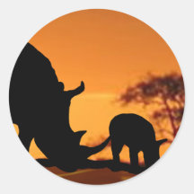 rhino family round stickers