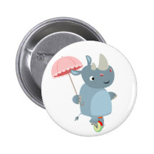 Rhino with Umbrella on Unicycle Button Badge