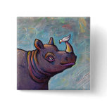 Rhinoceros art little bird gossip fun painting buttons
