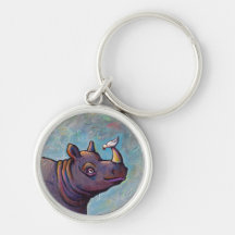 Rhinoceros art little bird gossip fun painting keychains