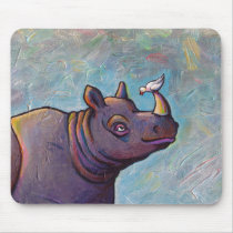 Rhinoceros art little bird gossip fun painting
