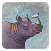 Rhinoceros art little bird gossip fun painting