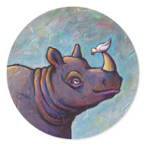 Rhinoceros art little bird gossip fun painting