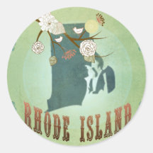 Rhode Island State Map – Green Round Stickers