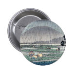Rice planting in rain by Ando, Hiroshige Ukiyoe Pin