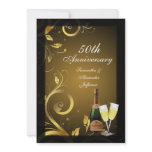 Rich Black and Gold Swirl 50th Anniversary Party Custom Invitation