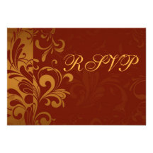 Rich Brick Red and Gold Reverse Swirl RSVP Personalised Invites