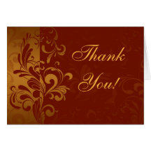 Rich Brick Red and Gold Reverse Swirl Thank You Greeting Cards