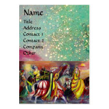 RIDERS IN THE NIGHT bright blue teal,gold sparkles Business Card Templates