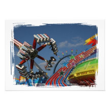 Rides at a county fair against a blue sky personalized invitation