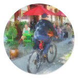 Riding Past the Cafe Round Sticker