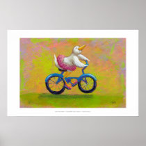 Riding to the Recital - fun happy bicycling bird Posters