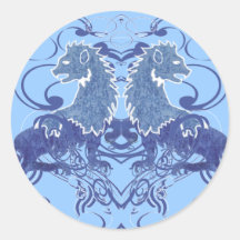 Rielaboration of Vintage Lions with Swirls Round Stickers
