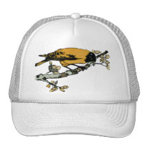 Rielaboration of Yellow Vintage Bird Illustration Mesh Hat