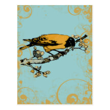 Rielaboration of Yellow Vintage Bird Illustration Post Card