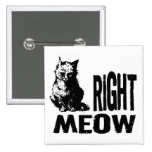 Right MEOW! Funny Evil Kitty Pinback Button