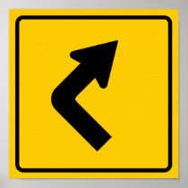 Right Turn Ahead Highway Sign Print
