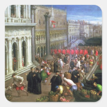 Riva degli Schiavoni, Venice (oil on canvas) (deta Stickers