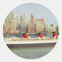 RMS Queen Mary Sailing New York 1950's Round Stickers