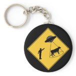Road Sign- Cow and UFO keychains